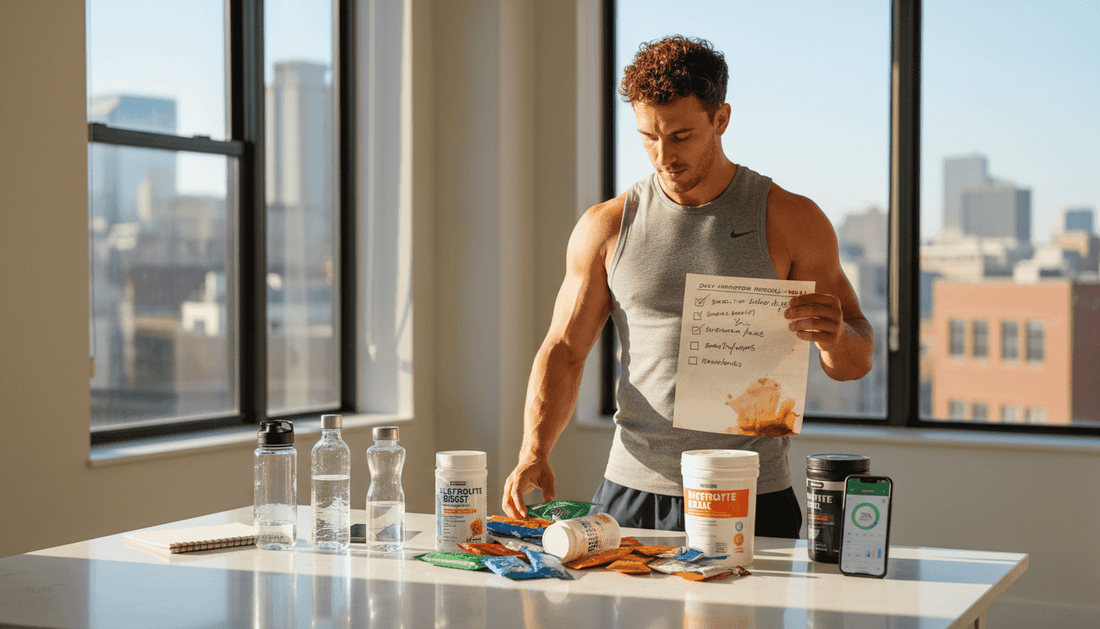 Athlete organizes electrolyte supplements checklist