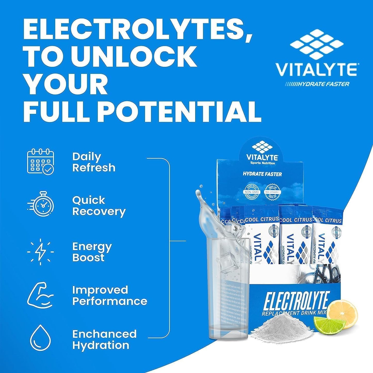 Vitalyte Electrolyte Powder Drink Mix Bundle, 1 Standup Pouch + 25 Count Packet, Citrus Flavor