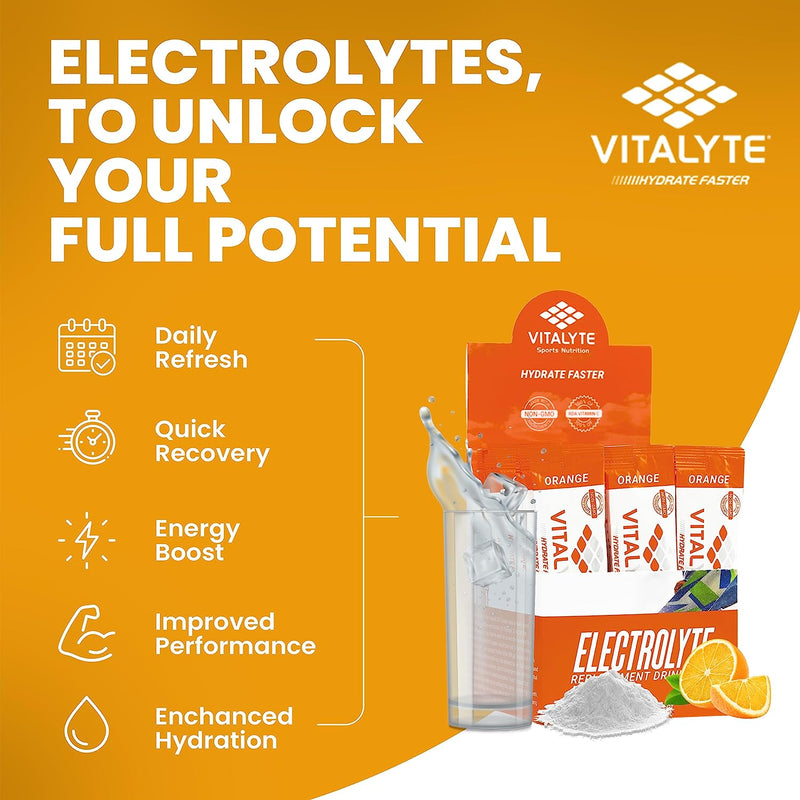 Vitalyte Electrolyte Replacement Drink Mix, 25 Single-Serving Stick Packs, Flavor: Orange