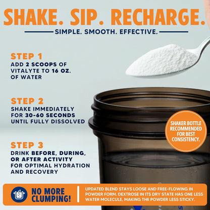 Vitalyte Electrolyte Powder Drink Mix, Isotonic Electrolyte Hydration Mix, Gluten Free Post Workout Powder Mix, Pack of 1, 35 oz., Orange Flavor