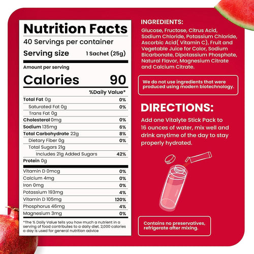 Vitalyte Electrolyte Replacement Drink Mix, 25 Single-Serving Stick Packs, Flavor: Fruit Punch