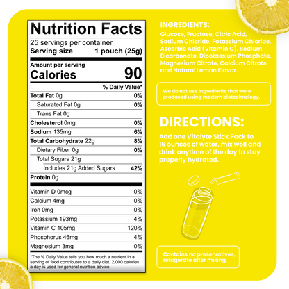 Lemon Electrolyte On The Go Stick Pack - Electrolyte Powder Packets