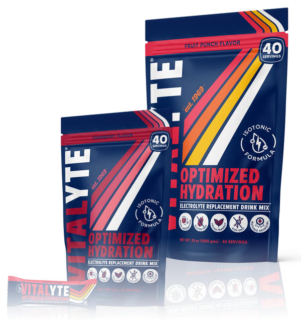 Vitalyte electrolyte powder — Fruit Punch and Lemon flavors